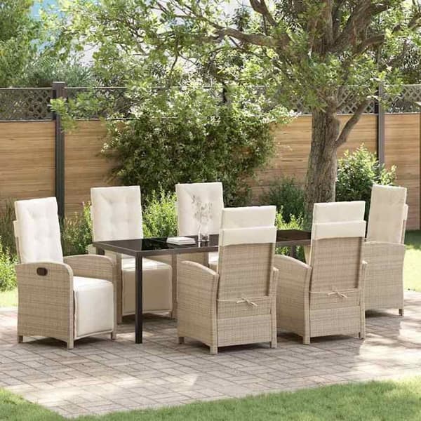 Maison Exclusive - 7 pc spisestue sæt til haven i beige polyrotin beige