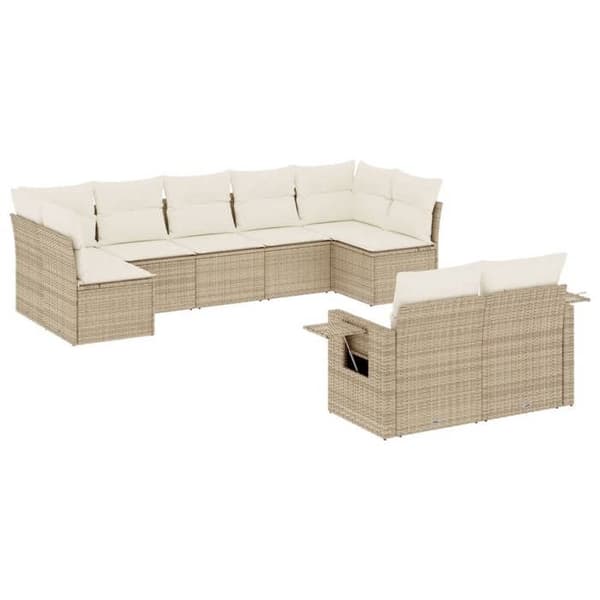 Maison Exclusive - Trädgårdsmöbler med kuddar 9 delar beige flätad resin