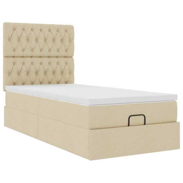 Sängsoffa - Maison Exclusive - 90x200 cm - Crème tyg - Hydraulisk förvaring Grädde