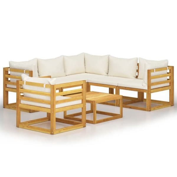 Maison Exclusive - Havegruppe 7 dele med cremefarvede puder i solid akacietræ