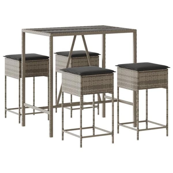 Maison Exclusive - Havebar sæt 5 dele med grå puder i poly rattan Grå