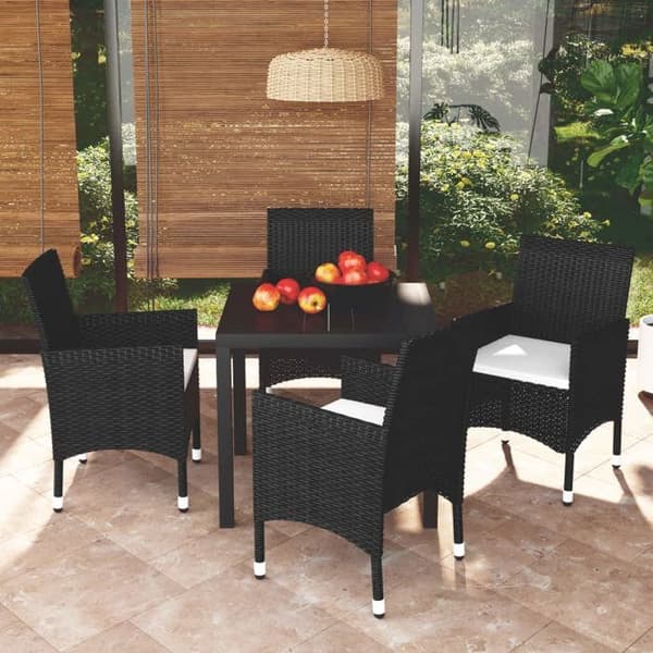 Maison Exclusive - Have spisebordssæt med puder 5 dele poly rattan sort Svart