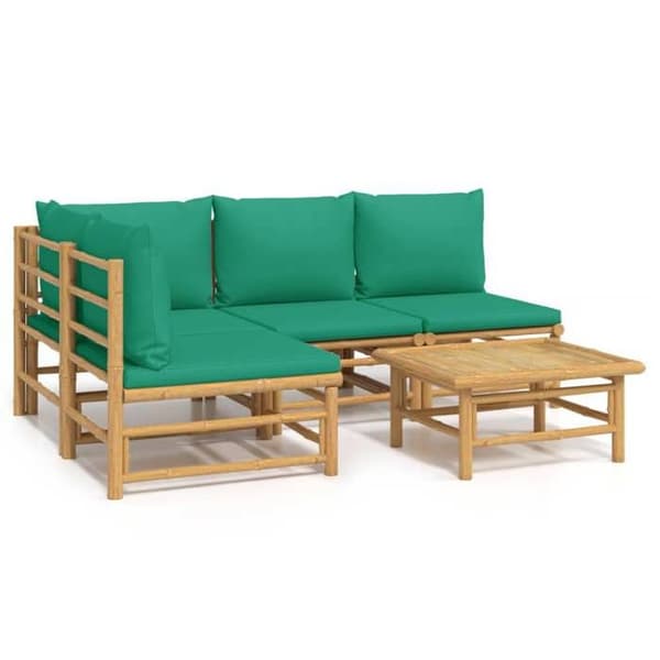 Maison Exclusive - Trädgårdsmöbler 5 delar med bambu gröna kuddar
