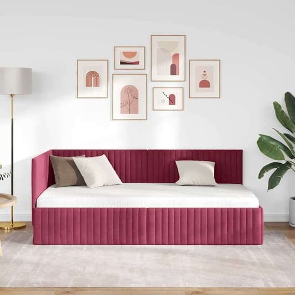 Maison Exclusive - Hörnsängram Bordeaux 90 x 190 cm Sammet Bordeaux