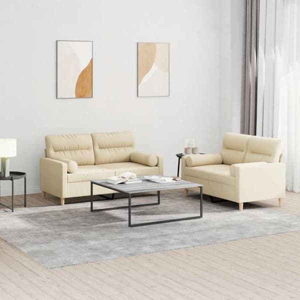 Maison Exclusive - Set med 2 soffor med kuddar i krämfärgad tyg