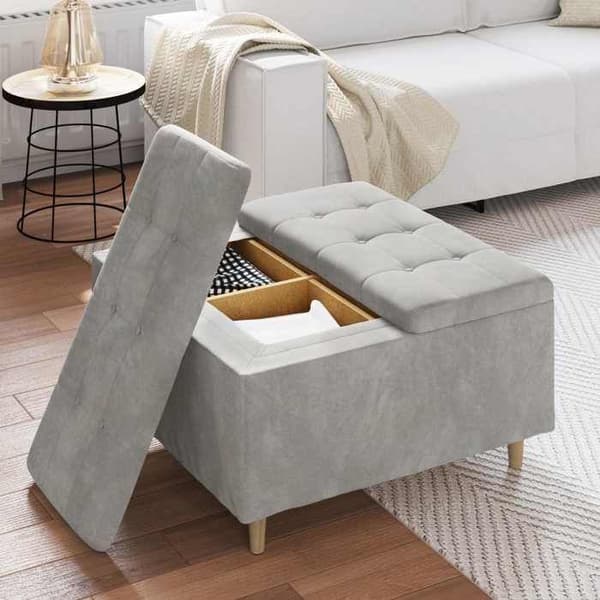 Maison Exclusive - Ottoman med förvaring Ljusgrå 80 x 80 x 45 cm Sammet