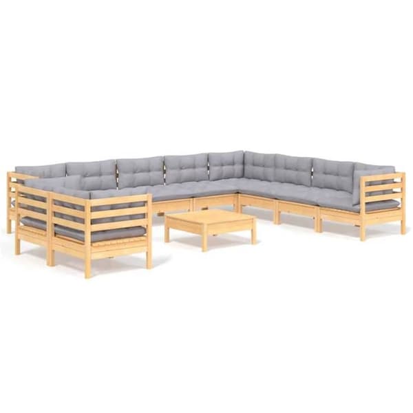 Maison Exclusive - 11 dele have møbler med grå puder i solid fyrretræ grå