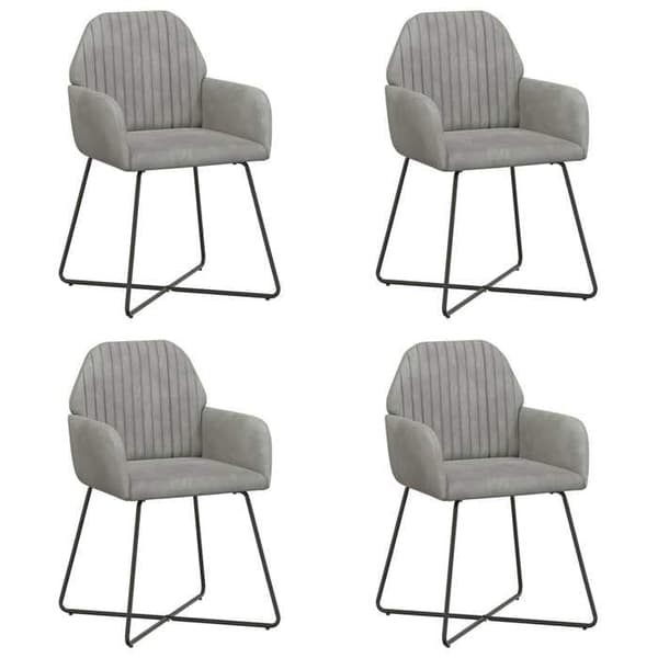 Spisestole - EKSKLUSIV HUS - Sæt af 4 - Lys grå velour - Metalstruktur - Ergonomisk design Ljusgrått