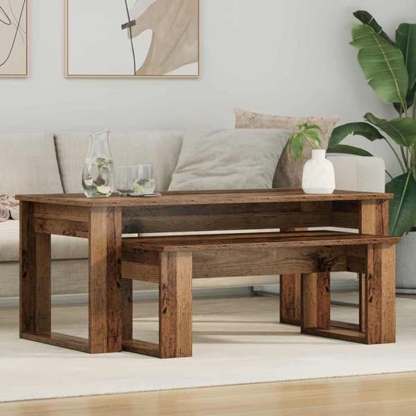 Bord - EKSKLUSIV HUS - Sæt med 2 dele - Ingeniørtræ - Rektangulær 100x50x42 cm - Moderne