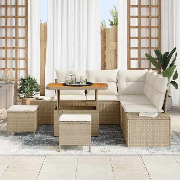 Trädgårdsmöbelset - EXKLUSIVT HUS - 8 delar - Beige - Poly Rattan - Modulärt med förvaring beige