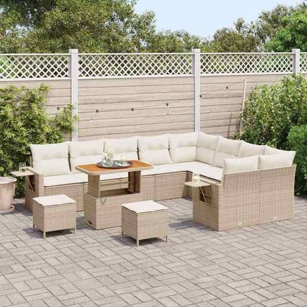 Maison Exclusive - 12 osan puutarhakalustesarja, beige polyrottinki