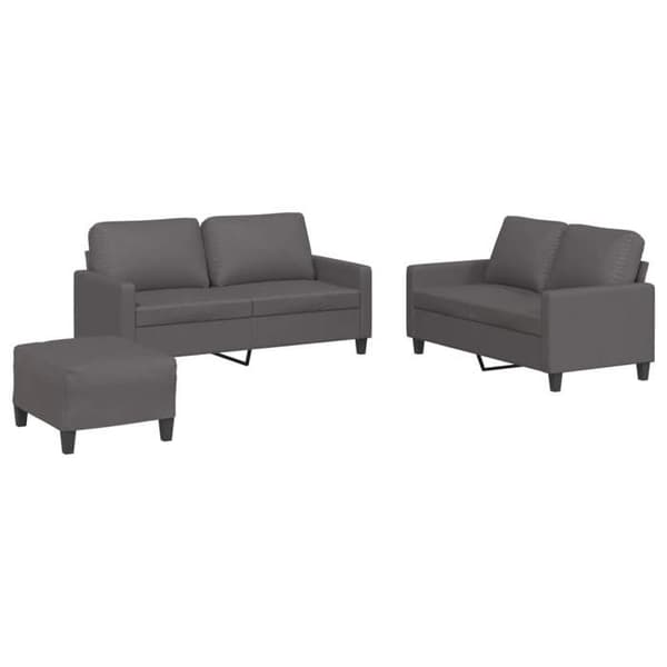 Sofa sæt - MAISON EXCLUSIVE - 3 dele - Grå kunstlæder - Metal- og krydsfinerstruktur - Puff inkluderet Grå