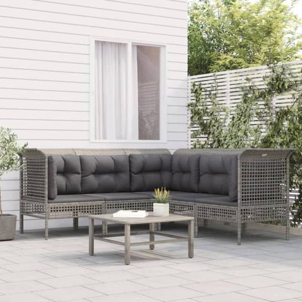 Maison Exclusive - Havegruppe 5 stk med puder Grå Flettet har Grå