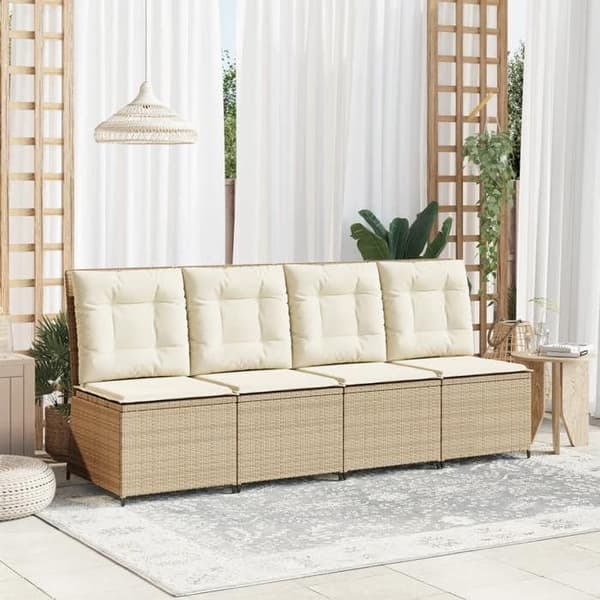Maison Exclusive - Justerbar trädgårdssoffa med beige kuddar i flätad resin