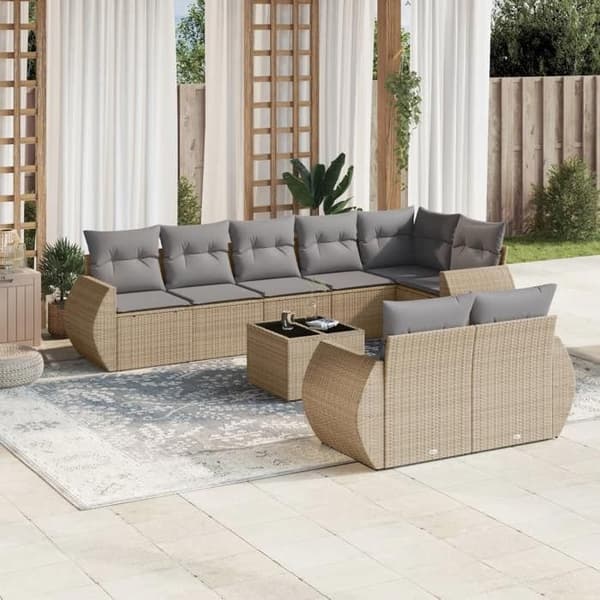 Maison Exclusive - Trädgårdsmöbler med kuddar 9 delar beige flätad resin beige