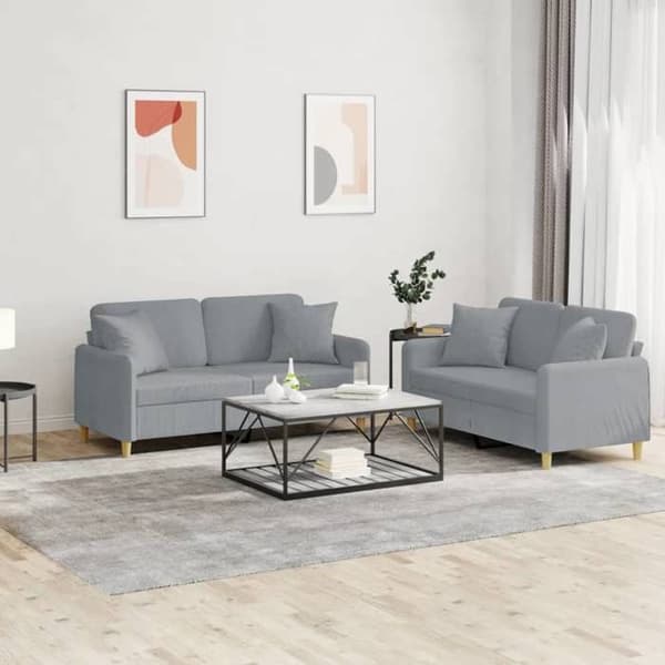 Maison Exclusive - Sæt af 2 sofaer med lysegrå puder i stof