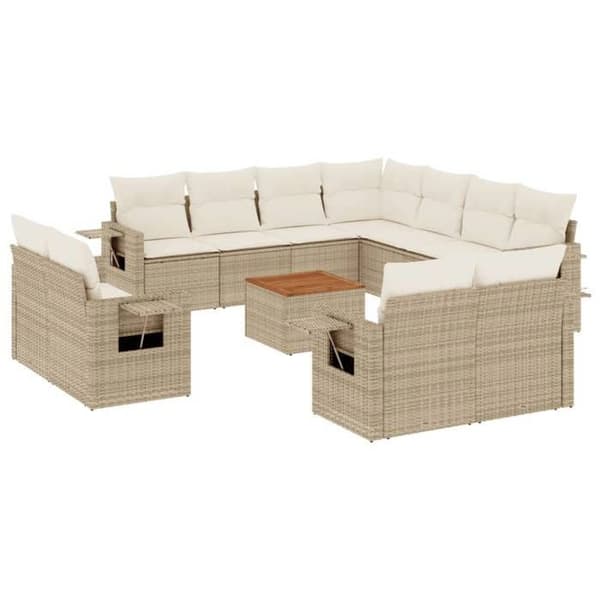 Maison Exclusive - Trädgårdsmöbler med kuddar 12 delar beige flätad resin