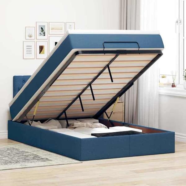 Sängsoffa - Maison Exclusive - 120x190 cm - Blått tyg - Hydraulisk förvaring & LED blå