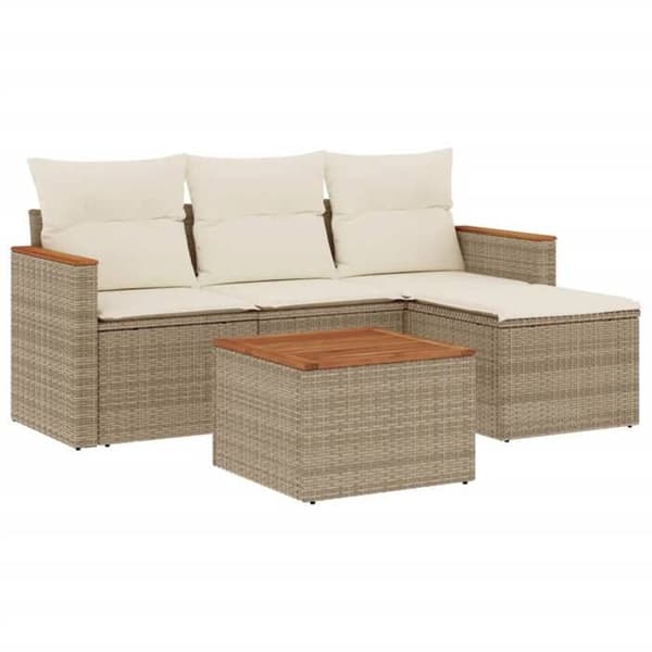 Maison Exclusive - Trädgårdsmöbler med kuddar 5 delar beige flätad resin