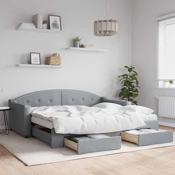 Päivävuode - EXCLUSIVE KOTI - 100x190 cm - Alivuode - 2 laatikkoa - Harmaa kangas