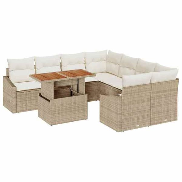 Havemøbel sæt - MAISON EXCLUSIVE - Sæt 9 dele - Beige - Holdbar poly rattan - Opbevaring under sæderne beige