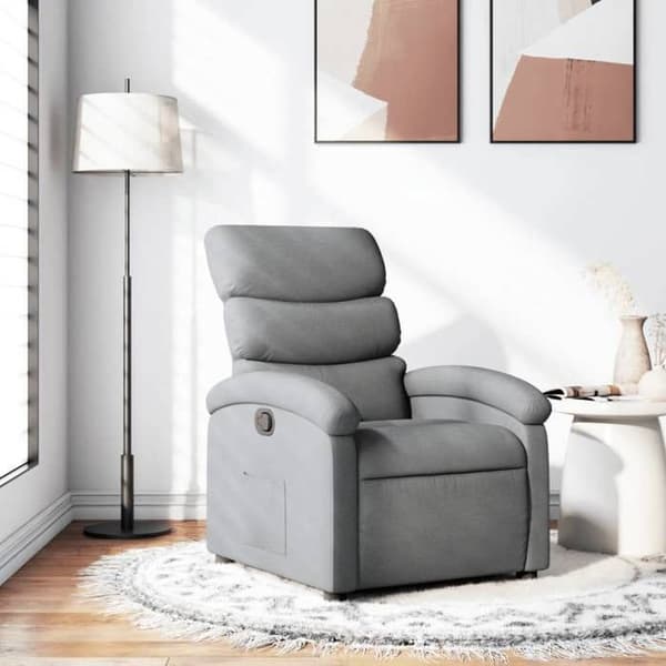 Lænestol - EKSKLUSIV HUS - Standardmodel - Lys grå stof - Læneposition 135° - Side lomme Lys grå