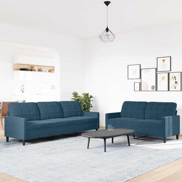 Maison Exclusive - Set med 2 soffor med kuddar i blått sammet Sammetsblå