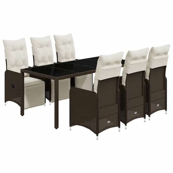 Maison Exclusive - Havebistro sæt 7 dele med brune puder i poly rattan brun