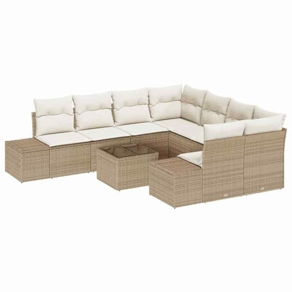 Maison Exclusive - 9-delars trädgårdsoff-set i beige och kräm polyrotting