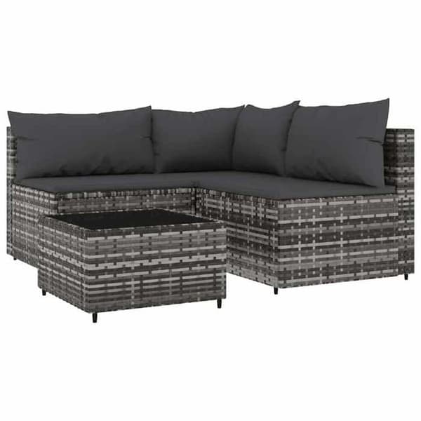 Maison Exclusive - 4-osainen puutarhakalustesarja tyynyillä, harmaa punottu muovi Grå