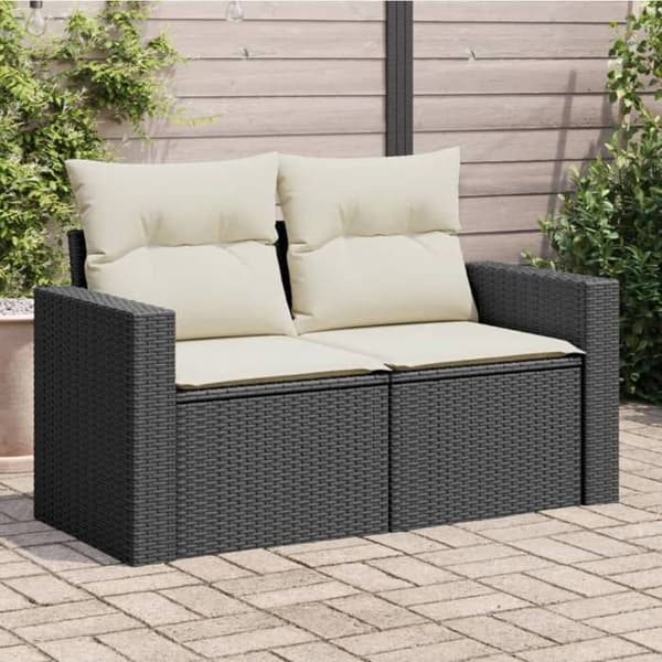 Maison Exclusive - Trädgårdsoffa med kuddar 2 platser svart flätad resin
