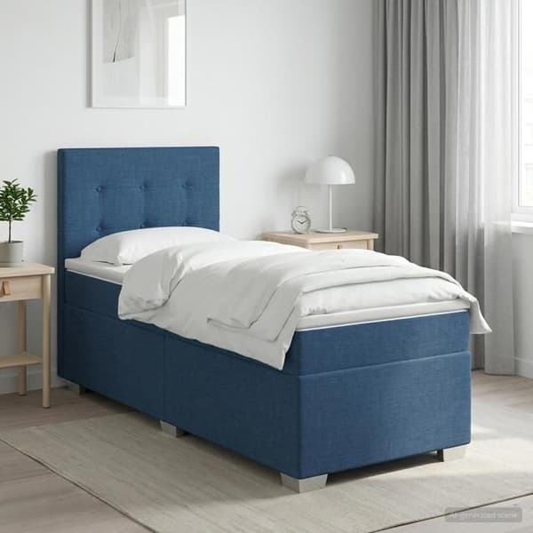 Lys boxspring - MAISON EXCLUSIVE - 90x200 Blå - Justerbar hovedgærde - Mellemfast madras - Lamelseng Blå