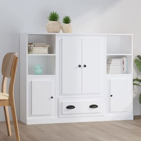 Maison Exclusive - 3 stk. buffet i hvidt ingeniørtræ Vit
