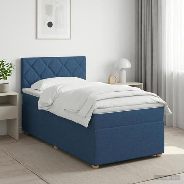 Lys boxspring - MAISON EXCLUSIVE - 90x190 cm - Blå - Mellemfast madras - Justerbar hovedgærde Blå