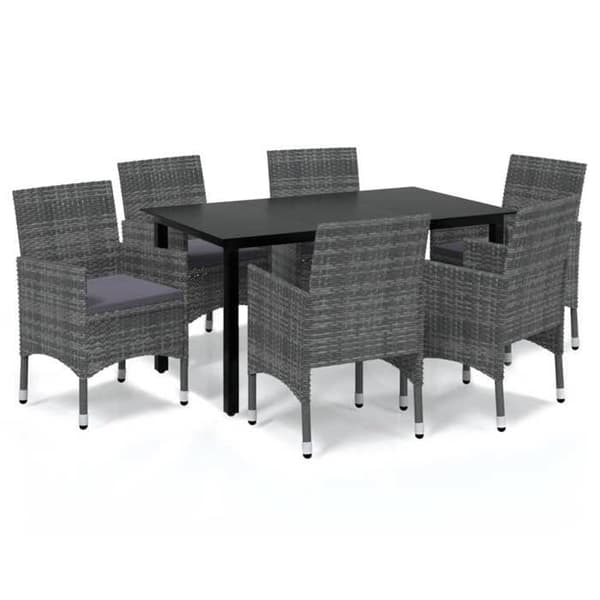 Maison Exclusive - Trädgårds matsalsset med kuddar 7 delar Flätad resin Grå