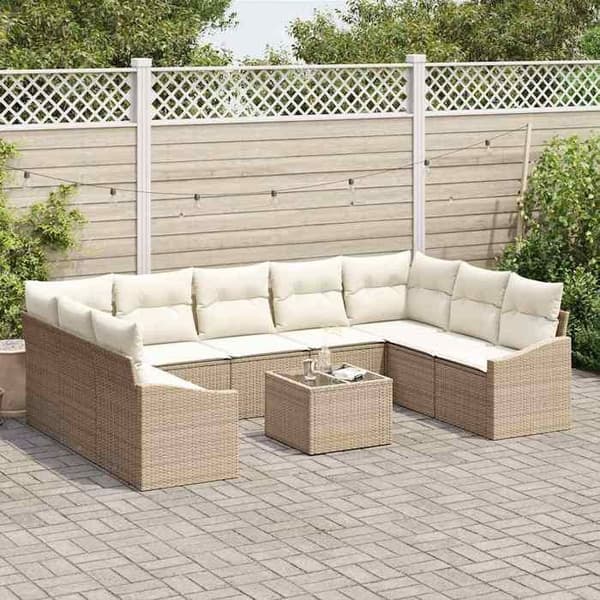 Maison Exclusive - 9-delars trädgårdsoff-set i beige och kräm polyrotting