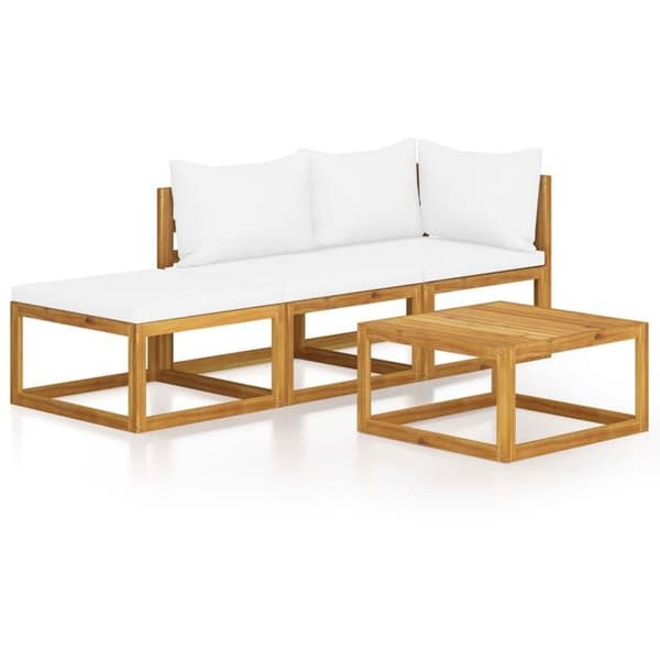 Maison Exclusive - Trädgårdsmöbler 4 delar med kuddar Creme Solid akaciaträ