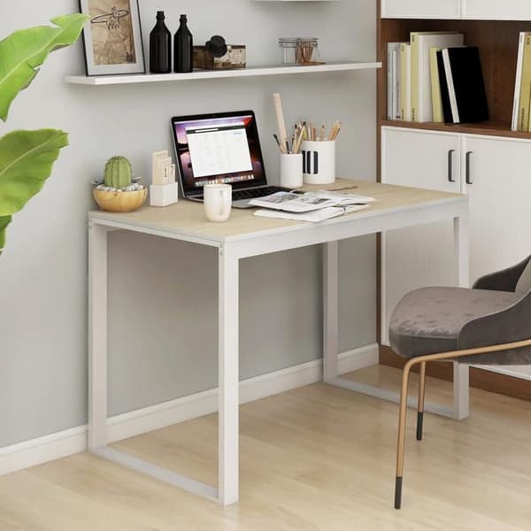 Maison Exclusive - Hvidt og egetræ computerbord 110x60x73 cm agglomereret