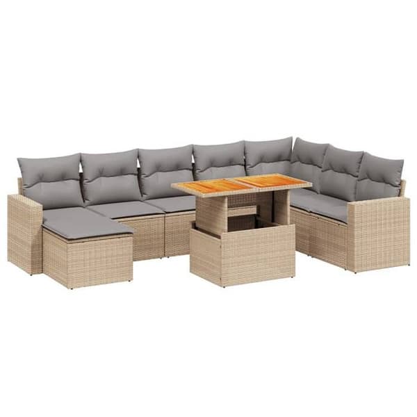 Maison Exclusive - Trädgårdsmöbler med kuddar 9 delar beige flätad resin