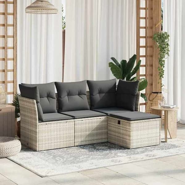 Maison Exclusive - Trädgårdsmöbler 4 delar med ljusgrå kuddar i flätad resin ljusgrått