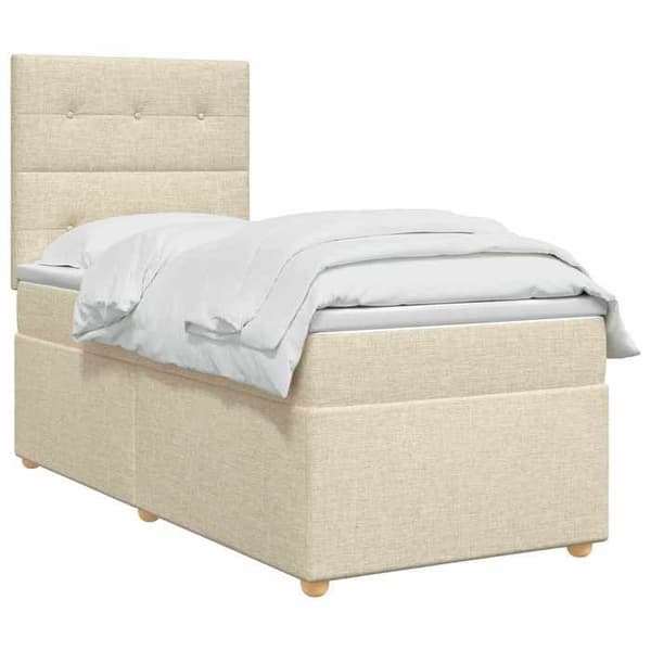 Maison Exclusive - Boxspring-sänky, jossa on patja, Kermansävy, 100 x 200 cm, Kangas Grädde