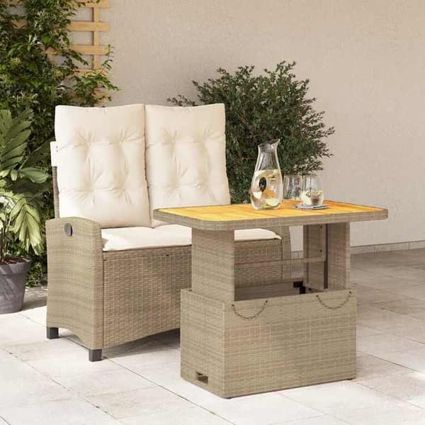 Maison Exclusive - Puutarhakalusteryhmä ja 2 kpl beige polyrottinkityynyä
