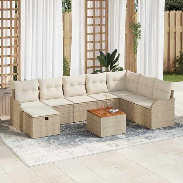 Maison Exclusive - 9 osan beige polyrottinkinen puutarhakalustesetti