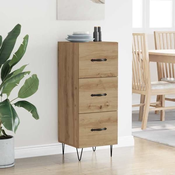 Maison Exclusive - Buffet i egetræ, håndlavet 34 x 34,5 x 90 cm Ingeniørtræ