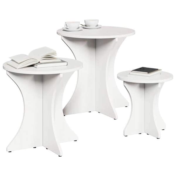 Soffbord - EXKLUSIV HEM - 3-delars set - Massivt furu - Rund 46x46x47 cm - Vit, rustik stil Vit