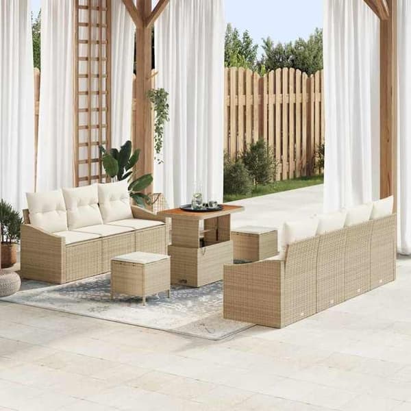 Maison Exclusive - 10 osan puutarhakalustesetti, beige polyrottinki
