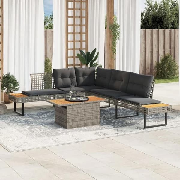 Maison Exclusive - Trädgårdsmöbler med kuddar 5 delar grå flätad resin akacia