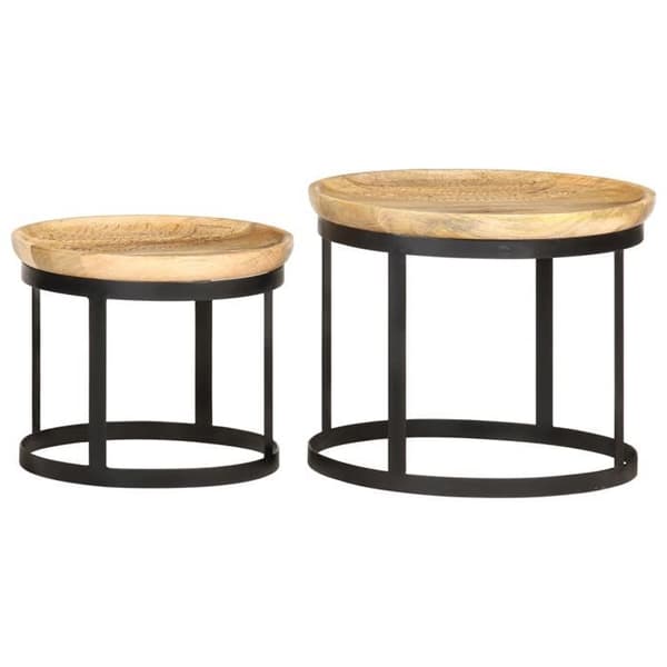 Maison Exclusive - Runde sideborde 2 stk Solid mangotræ og stål brun