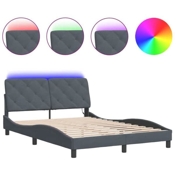 Maison Exclusive - Sängram med LED utan madrass mörkgrå 140x200cm sammet