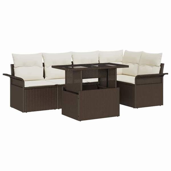 Modulær have-sofa - EKSKLUSIV HUS - 6 stk - Brun - Poly rattan og akacie - Polyester puder brun